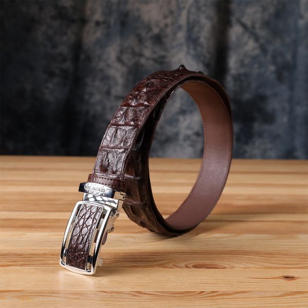 Ремень-автомат CROCODILE LEATHER 18235 из натуральной кожи крокодила (каймана) Коричневый b18235 фото