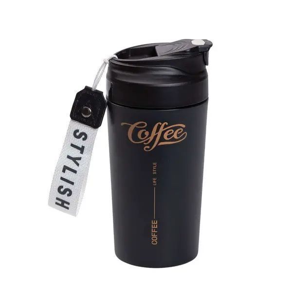 Термокружка Coffee с ремешком 480 мл черная HP-14-14B фото