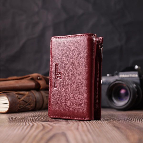 Шкіряний жіночий гаманець у три складання ST Leather 22489 Бордовий b22489 фото