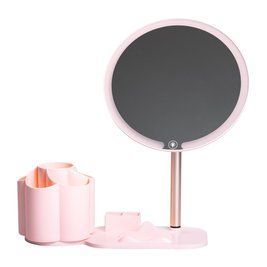 Косметическое зеркало круглое с LED подсветкой и органайзером 21 см, розовый LU-HP-10-9AP фото