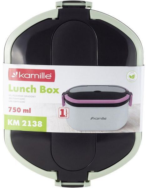 Ланч-бокс Kamille Snack 750мл, пластик і нержавіюча сталь, зелений KM-2138GR фото