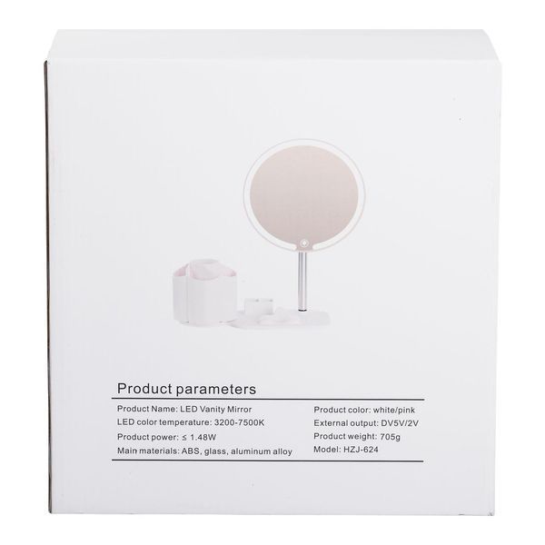 Косметическое зеркало круглое с LED подсветкой и органайзером 21 см, розовый LU-HP-10-9AP фото