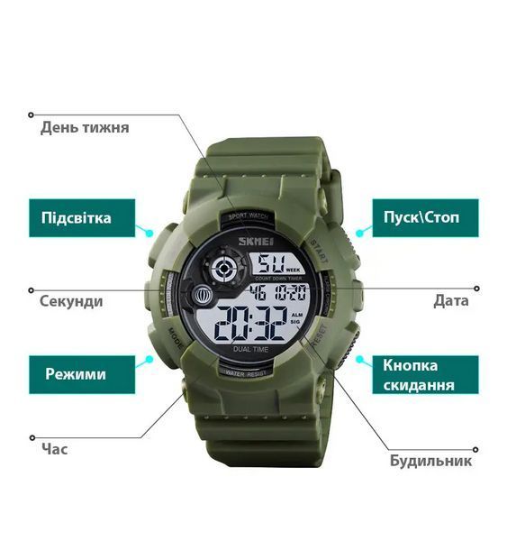 Мужские наручные спортивные часы Skmei 1583 Зеленые с белым L9003182 фото