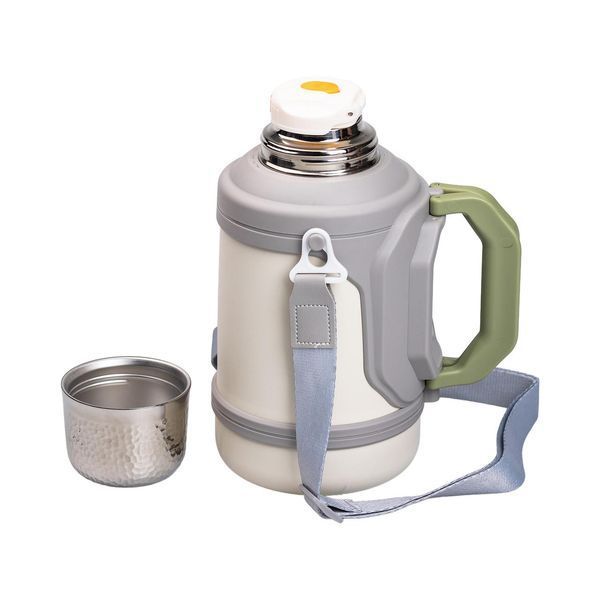 Термос туристический Vacuum Cup 1.5 литра с ремешком и складной ручкой белый HP-14-21W фото