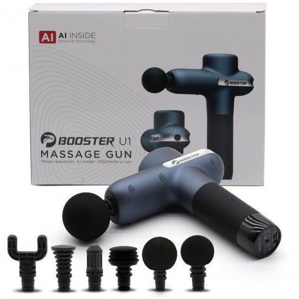 Перкуссионный массажный пистолет Lightsaber Booster U1 Мышечный массажер 2500 мАч (6 насадок) Синий L24501 фото