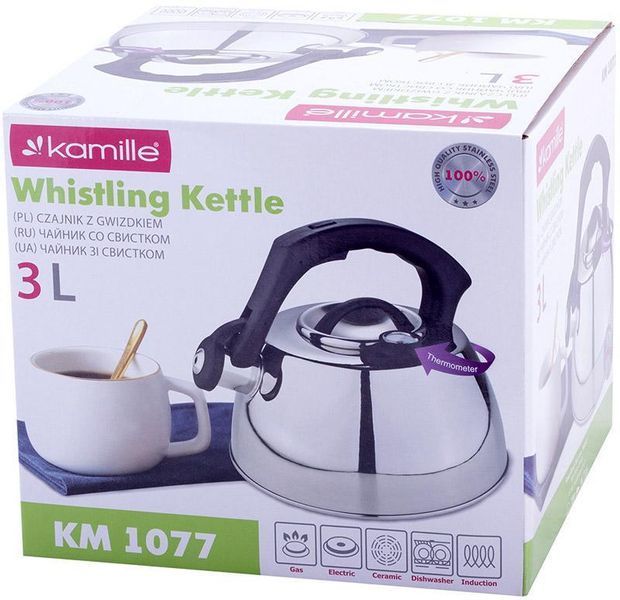 Чайник Kamille Whistling Kettle Thermo 3л з нержавіючої сталі зі свистком і термометром KM-1077 фото