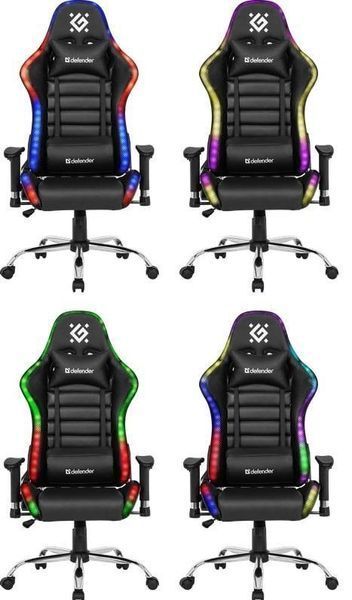 Геймерське крісло Defender Ultimate поліуританове з RGB підсвічуванням (Чорне) L703235 фото
