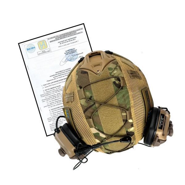 Комплект шлем кевларовый Fast Helmet NIJ IIIA + наушники Earmor M32 Mod3 с чебурашкой + кавер (размер L) L9006621 фото