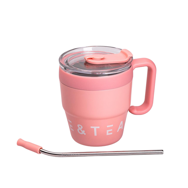 Термокружка Coffee & Tea 480 мл с трубочкой и двойным открыванием розовая HP-14-23P фото