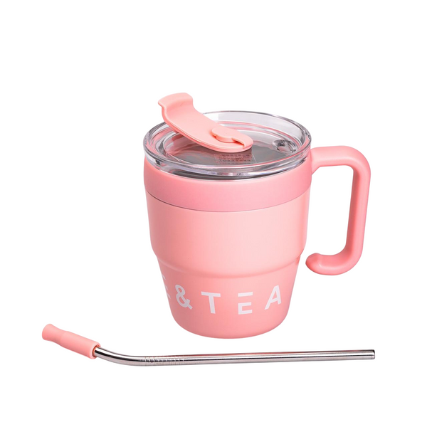 Термокружка Coffee & Tea 480 мл с трубочкой и двойным открыванием розовая HP-14-23P фото