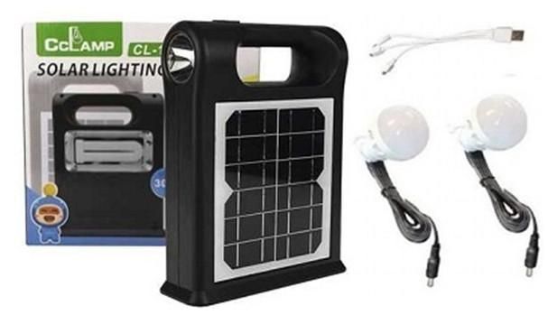 Сонячна зарядна станція + LED ліхтар Cclamp CL-12 30W з лампочками + Power Bank L30312 фото
