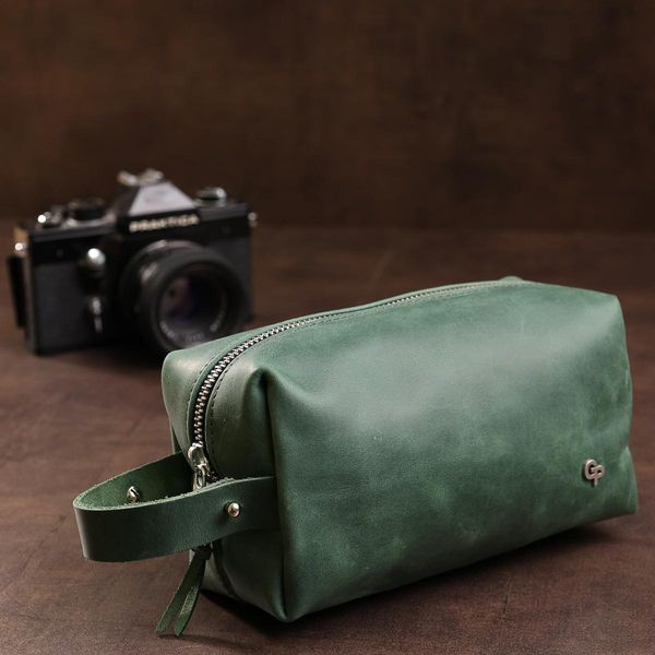 Косметичка унисекс из натуральной кожи Grande Pelle 11572 с ручкой 18х10х7 см зеленая b11572 фото