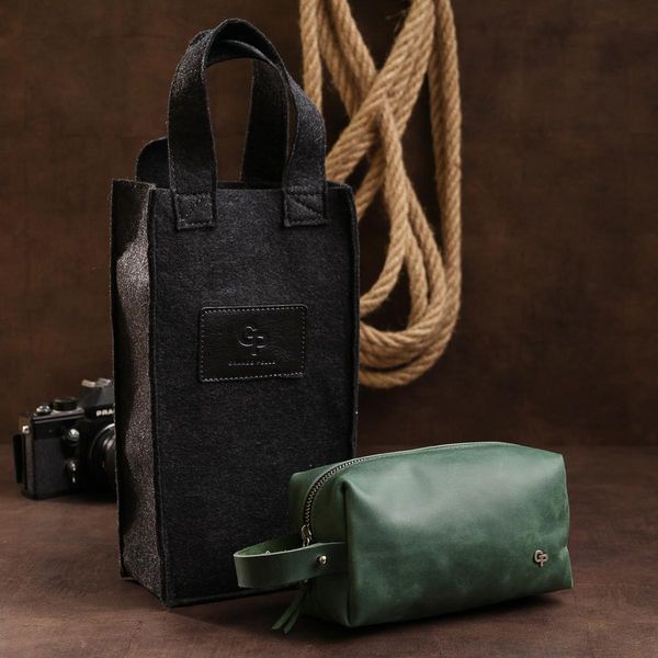 Косметичка унисекс из натуральной кожи Grande Pelle 11572 с ручкой 18х10х7 см зеленая b11572 фото