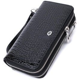 Женский фактурный клатч на два отделения из лакированной натуральной кожи ST Leather 22693 Черный b22693 фото