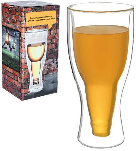 Стакан пивной "Beer Bottle" 350мл с двойными стенками, стеклянная термокружка ST-201-24 фото