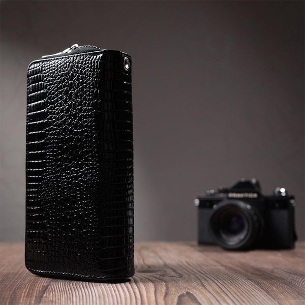 Женский фактурный клатч на два отделения из лакированной натуральной кожи ST Leather 22693 Черный b22693 фото