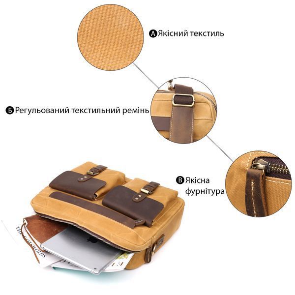 Стильный портфель из текстиля из кожаными вставками Vintage 20874_1 Светло-коричневый b20874_1 фото