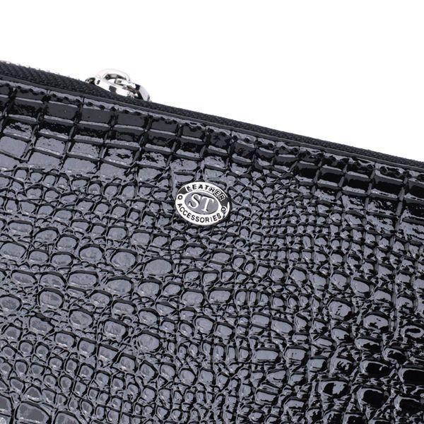 Женский фактурный клатч на два отделения из лакированной натуральной кожи ST Leather 22693 Черный b22693 фото