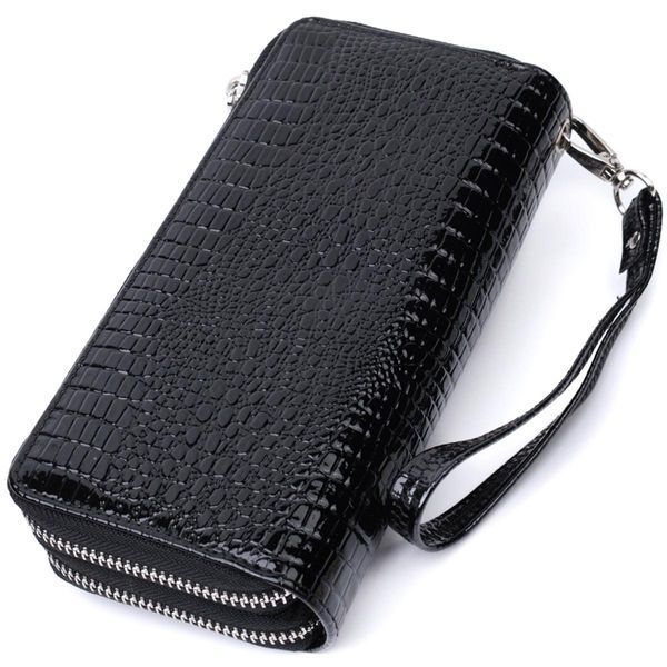 Женский фактурный клатч на два отделения из лакированной натуральной кожи ST Leather 22693 Черный b22693 фото