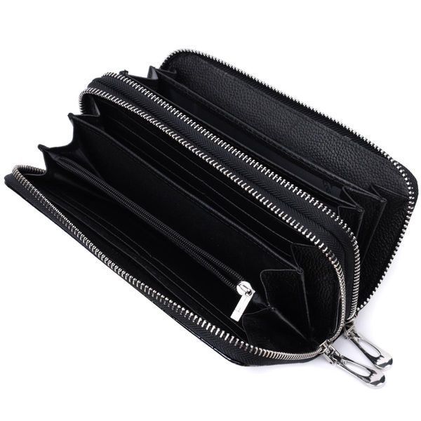 Женский фактурный клатч на два отделения из лакированной натуральной кожи ST Leather 22693 Черный b22693 фото