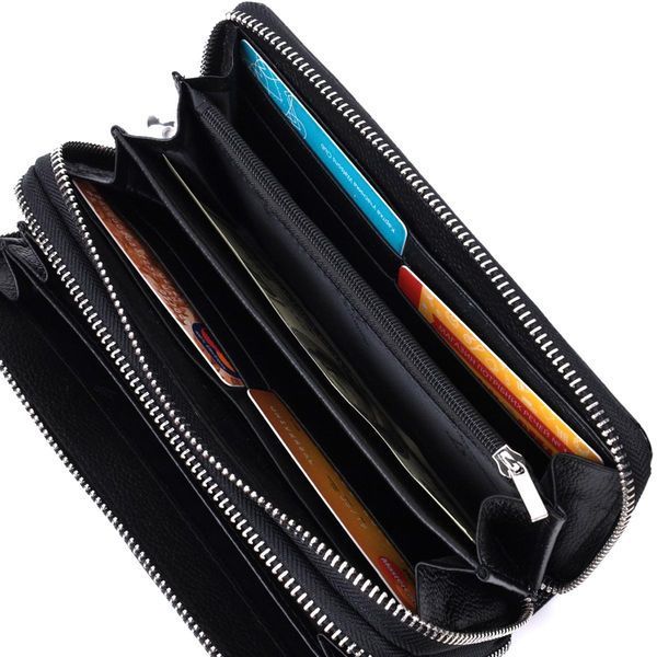 Женский фактурный клатч на два отделения из лакированной натуральной кожи ST Leather 22693 Черный b22693 фото