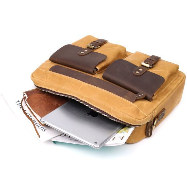 Стильный портфель из текстиля из кожаными вставками Vintage 20874_1 Светло-коричневый b20874_1 фото