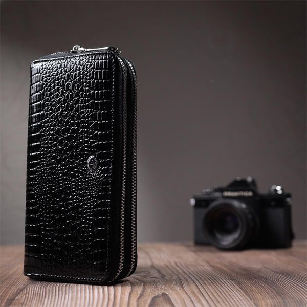 Женский фактурный клатч на два отделения из лакированной натуральной кожи ST Leather 22693 Черный b22693 фото