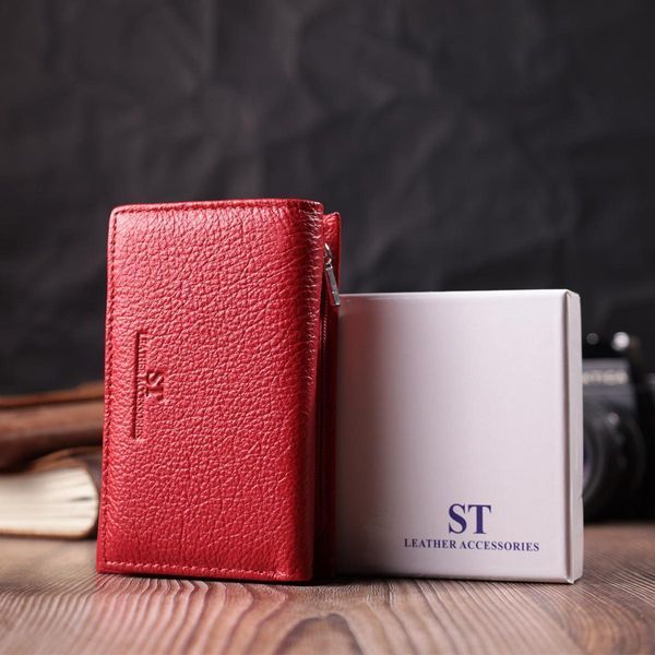 Шкіряний зручний жіночий гаманець у три додавання ST Leather 22490 Червоний b22490 фото