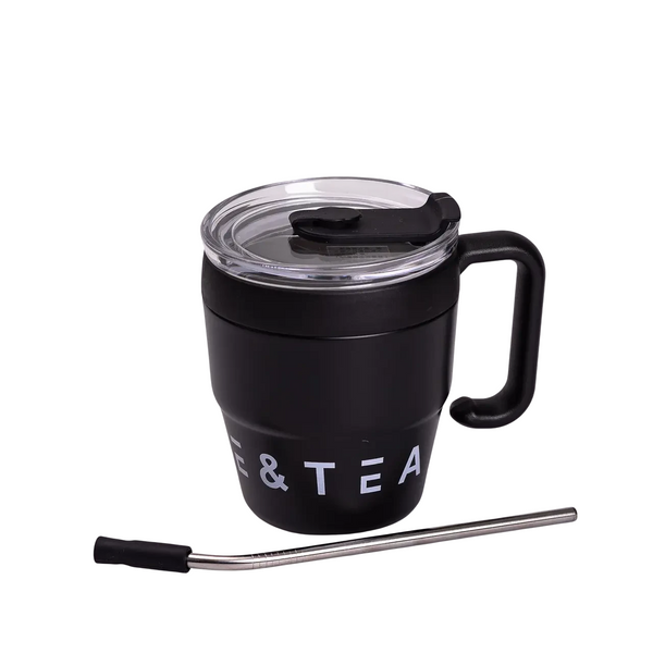 Термокружка Coffee & Tea 480 мл с металлической трубочкой черная HP-14-23B фото