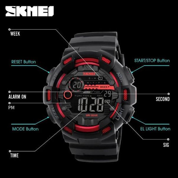 Мужские наручные часы Skmei Champion 1243A Черные с красным L124302 фото