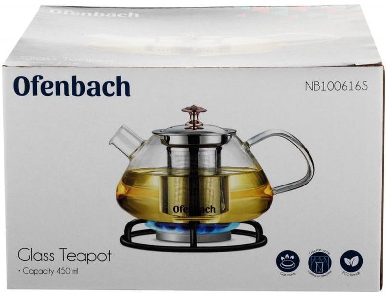 Чайник скляний заварювальний Ofenbach 450 мл зі знімним ситечком (0616s) NB-100616S фото