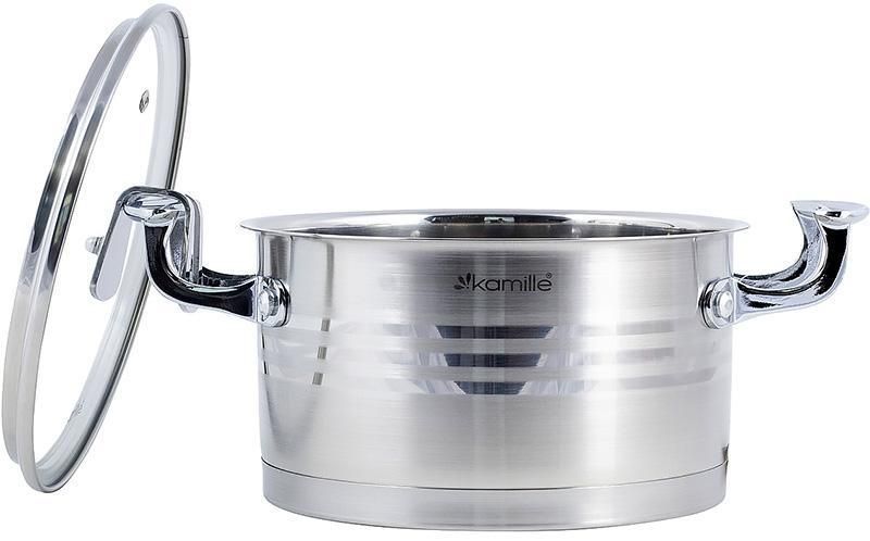 Каструля індукційна Kamille Casserote 1.5л з нержавіючої сталі зі скляною кришкою KM-5853 фото
