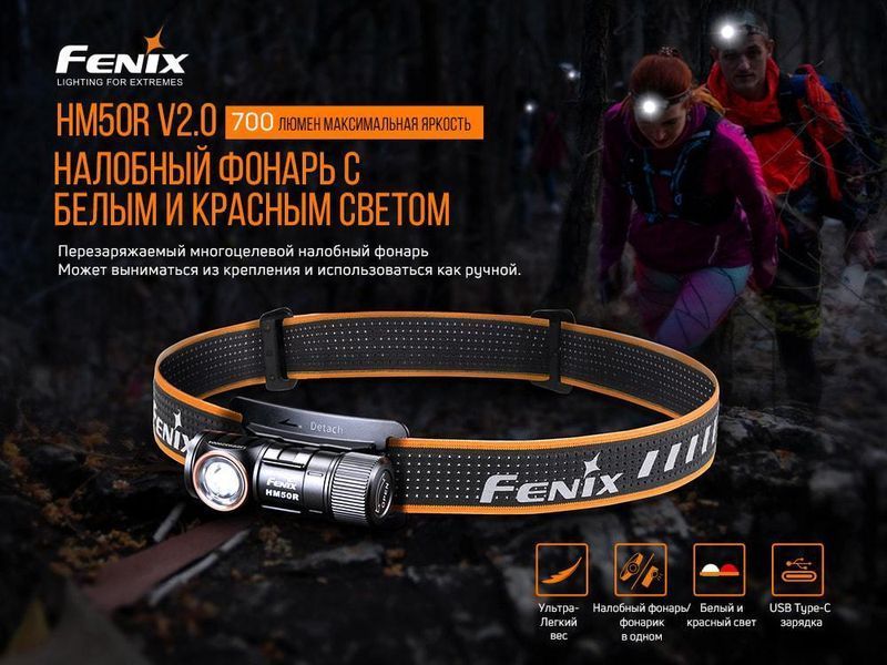 Налобный фонарь Fenix HM50R V2.0 700лм (6 режимов) алюминиевый Черный L703293 фото