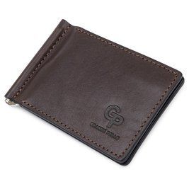 Шкіряний чоловічий затиск для грошей з монетницею GRANDE PELLE 11547 Коричневий b11547 фото