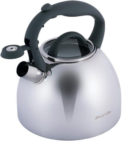 Чайник Kamille Whistling Kettle 2.7л з нержавіючої сталі зі свистком і скляною кришкою (сіра ручка) KM-1088 фото