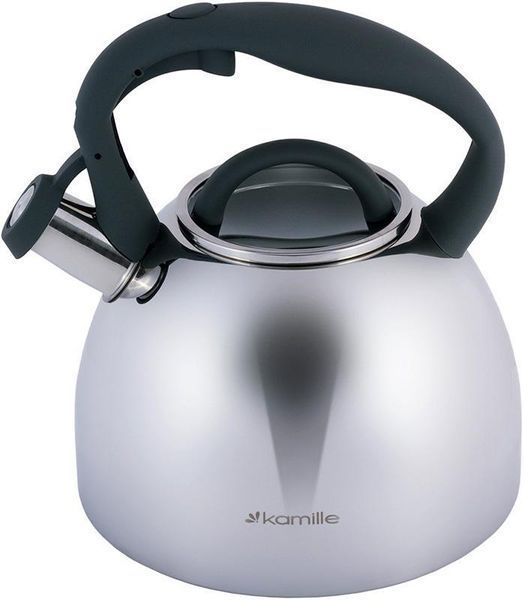 Чайник Kamille Whistling Kettle 2.7л з нержавіючої сталі зі свистком і скляною кришкою (сіра ручка) KM-1088 фото