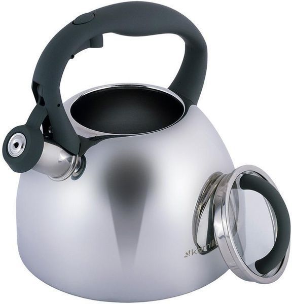 Чайник Kamille Whistling Kettle 2.7л з нержавіючої сталі зі свистком і скляною кришкою (сіра ручка) KM-1088 фото