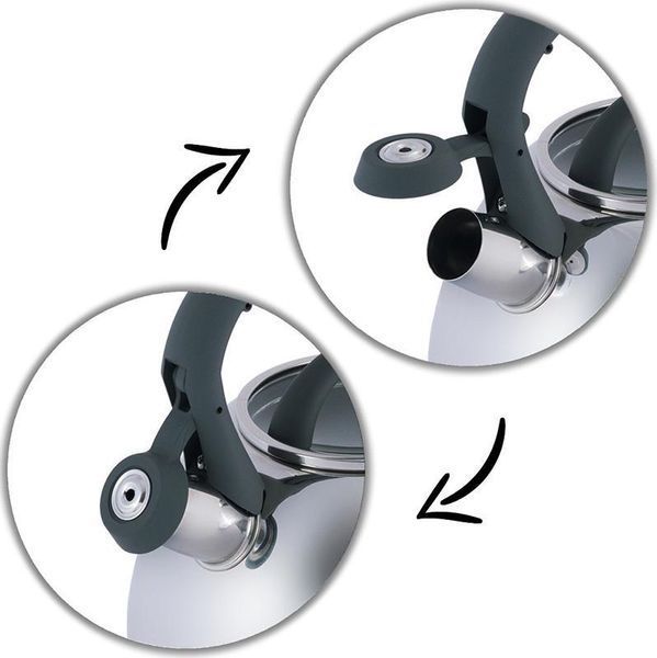 Чайник Kamille Whistling Kettle 2.7л з нержавіючої сталі зі свистком і скляною кришкою (сіра ручка) KM-1088 фото