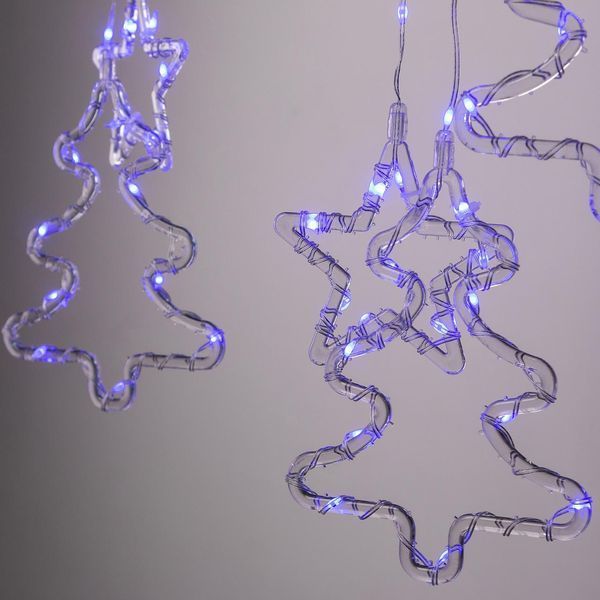 Гирлянда-штора 3х0,9 м с 10 фигурами звезда и елка 120 LED Синяя 1733070BL фото
