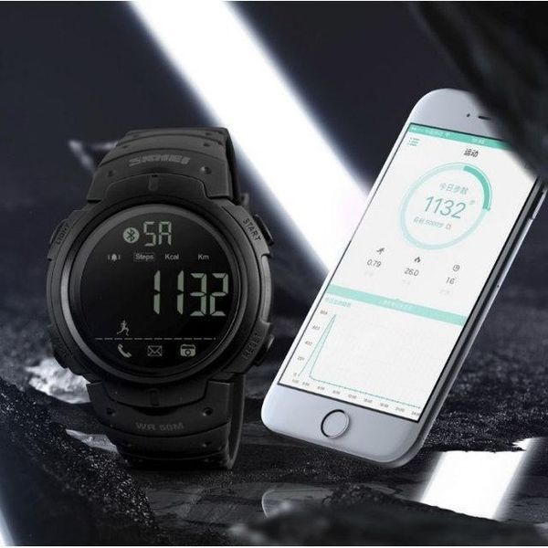 Спортивний смарт-годинник Skmei 1301 ударостійкий з крокоміром Bluetooth Чорний L130100 фото
