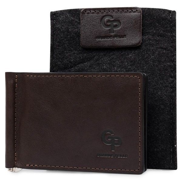 Шкіряний чоловічий затиск для грошей з монетницею GRANDE PELLE 11547 Коричневий b11547 фото