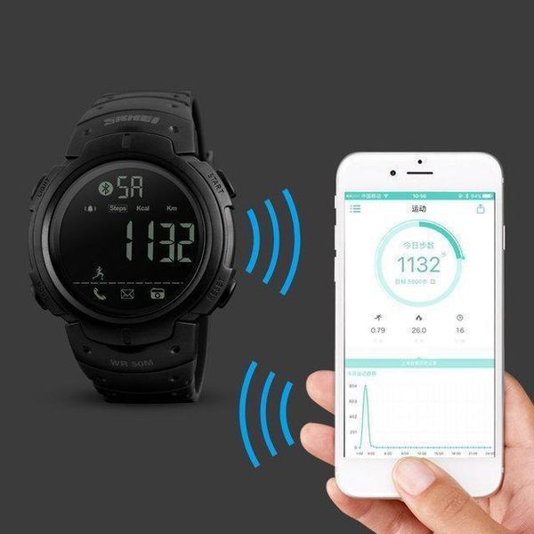 Спортивний смарт-годинник Skmei 1301 ударостійкий з крокоміром Bluetooth Чорний L130100 фото