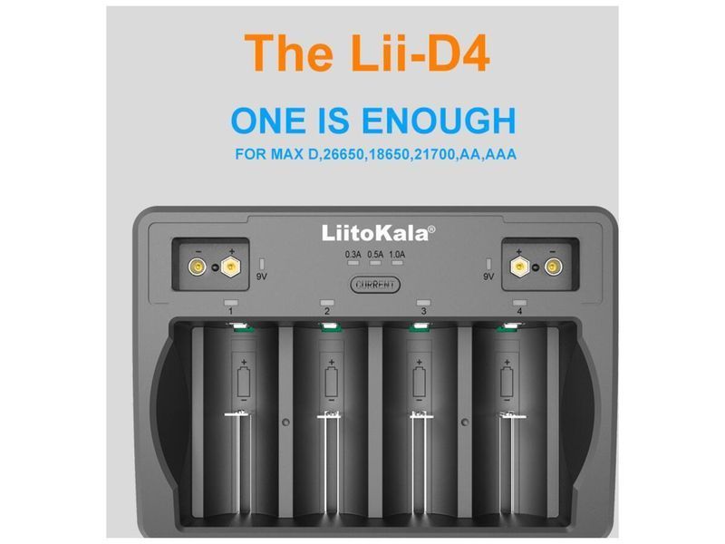 Универсальное зарядное устройство Liitokala Lii-D4 на 4 канала ​​​​​​​(Li-ion, NiMH+NiCD + крона) Type-C L703433 фото