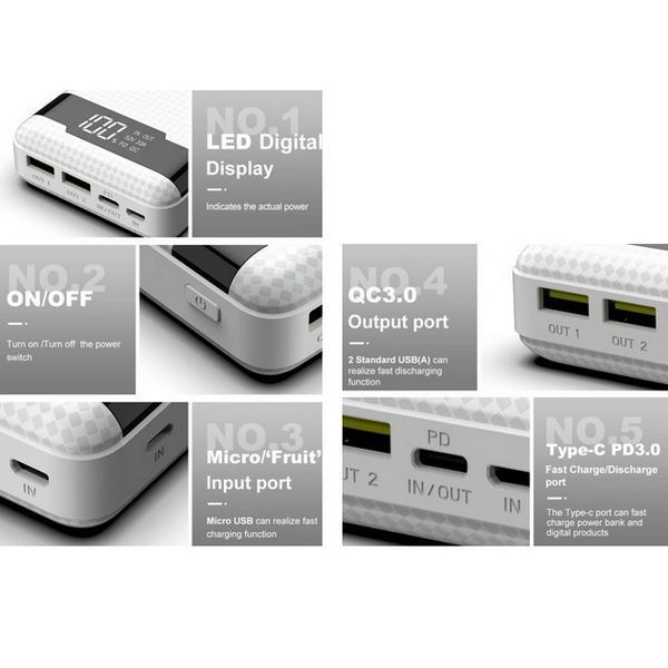 Портативный внешний аккумулятор Pineng PN-861 20000 mAh повербанк Белый L861201 фото