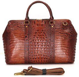 Сумка дорожная Vintage 14397 из натуральной кожи под крокодила 46х30,5х19 см Коричневая b14397 фото