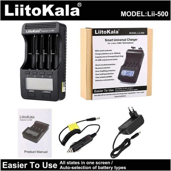 Заряднoe устройство Liitokala Lii-500 на 4 канала (для Ni-MH, Ni-CD, Li-Ion) с блоком питания + автоадаптер L500241 фото