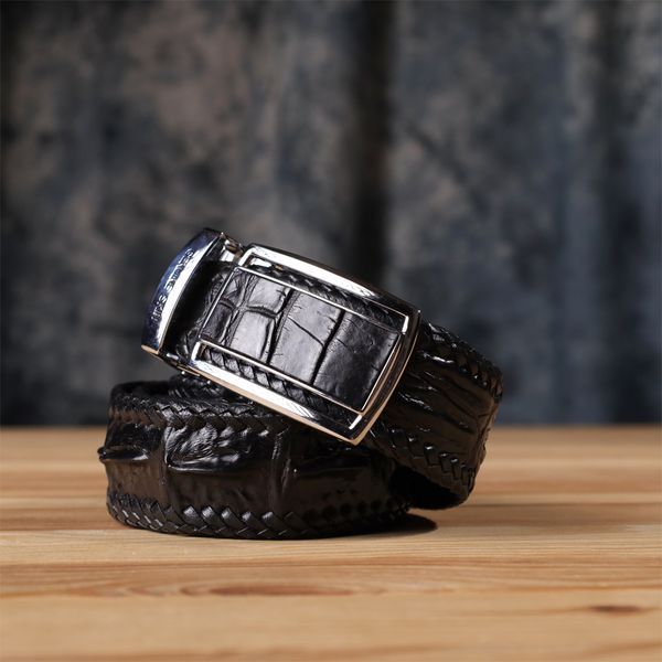 Ремінь-автомат CROCODILE LEATHER 18010 з натуральної шкіри крокодила Чорний b18010 фото