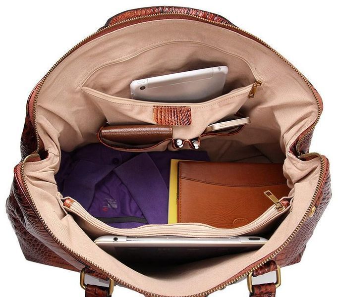 Сумка дорожная Vintage 14397 из натуральной кожи под крокодила 46х30,5х19 см Коричневая b14397 фото