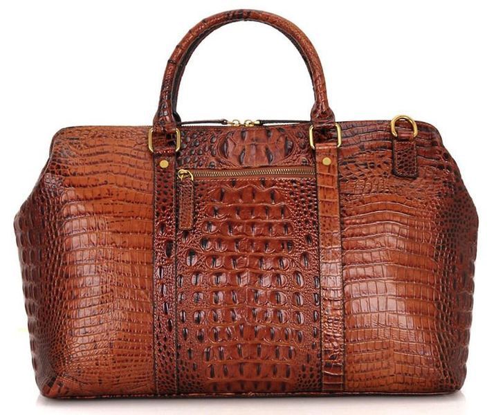 Сумка дорожная Vintage 14397 из натуральной кожи под крокодила 46х30,5х19 см Коричневая b14397 фото