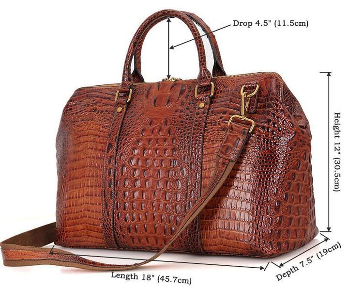 Сумка дорожная Vintage 14397 из натуральной кожи под крокодила 46х30,5х19 см Коричневая b14397 фото
